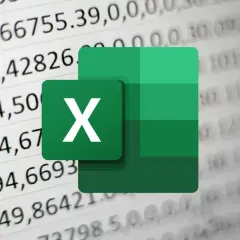 Zielony symbol Excela na tle arkusza kalkulacyjnego z liczbami.