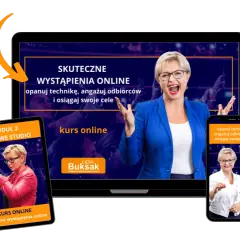 Kurs online "Skuteczne wystąpienia online" Lidia Buksa. Dowiedz się, jak zrobić dobrą prezentację, angażować odbiorców i osiągać cele.