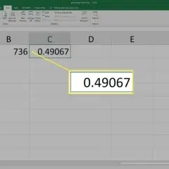Arkusz kalkulacyjny Excel z liczbami 1500 i 736 oraz wynikiem 0.49067.