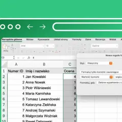 Excel zadania z rozwiązaniami: tworzenie reguły formatowania warunkowego dla ocen większych niż 3.