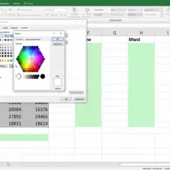 Excel: okno dialogowe "Formatowanie komórek" z paletą kolorów do ustawienia tła, pokazujące jak działa formatowanie warunkowe w zależności od innej komórki.