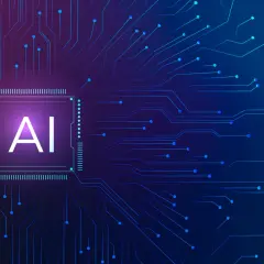 Sztuczna inteligencja (AI) jako serce cyfrowego świata, na którym robi się prezentacje o przyszłości technologii.