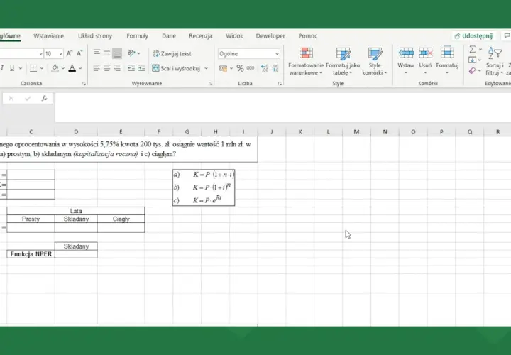 Excel: jak zrobić potęgi w obliczeniach finansowych. Wpisz formuły do obliczenia kapitału z oprocentowaniem prostym, składanym i ciągłym.