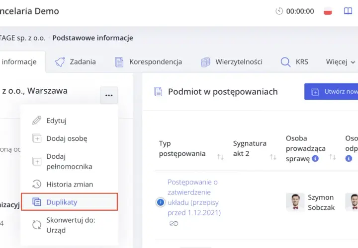 Menu kontekstowe z opcją "Duplikaty" - przydatne, gdy chcesz wiedzieć, jak usunąć duplikaty w Excelu, ale tutaj dotyczy danych firmy.