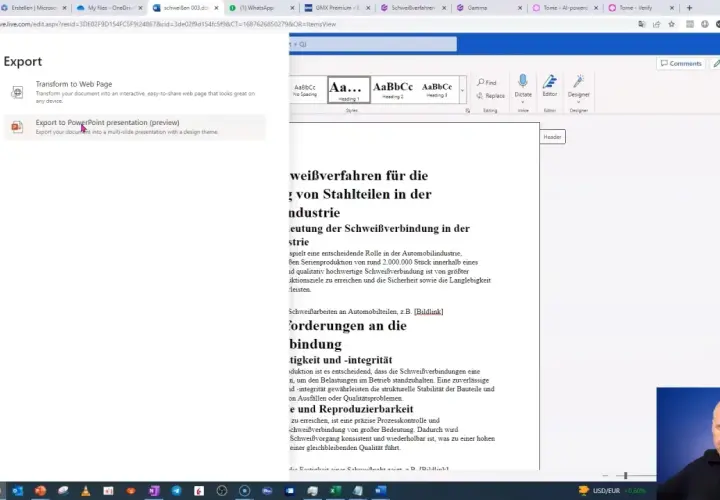 Eksportuj dokument do prezentacji PowerPoint, aby dowiedzieć się, jak zrobić prezentację w Wordzie.