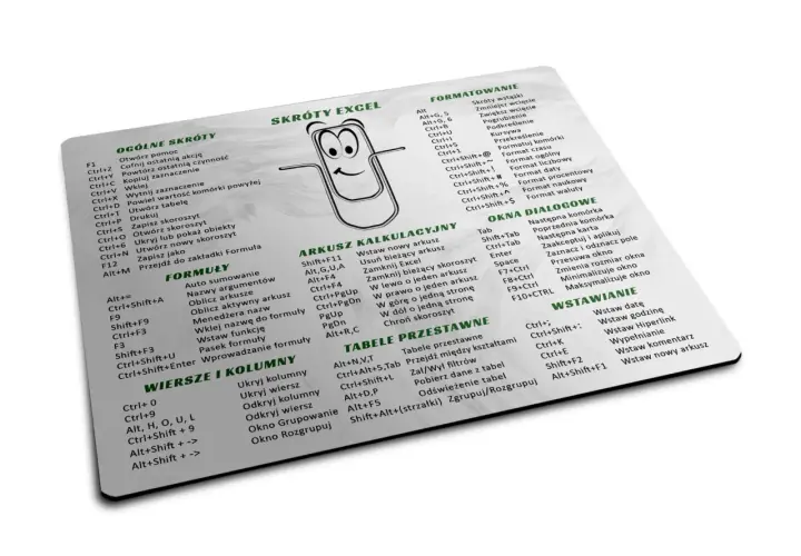 Lista skrótów klawiszowych Excel, ułatwiająca pracę z arkuszem.