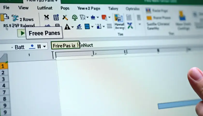 Jak przypiąć wiersz w Excelu? Kliknij "Freee Panes" w menu Widok, aby zamrozić wiersze i kolumny.