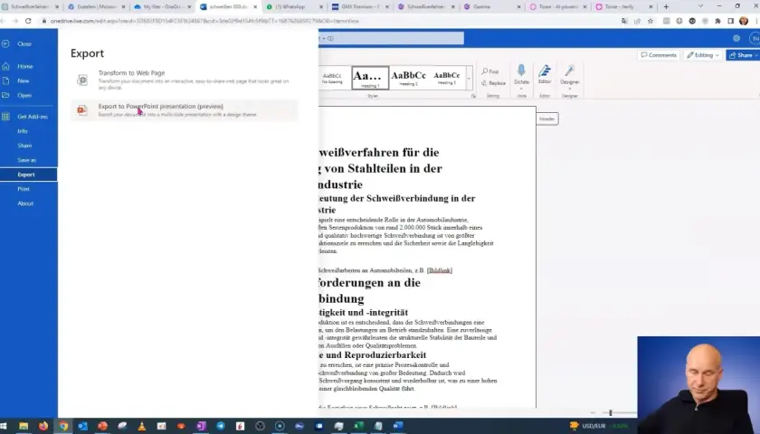 Eksportuj dokument do prezentacji PowerPoint, aby dowiedzieć się, jak zrobić prezentację w Wordzie.