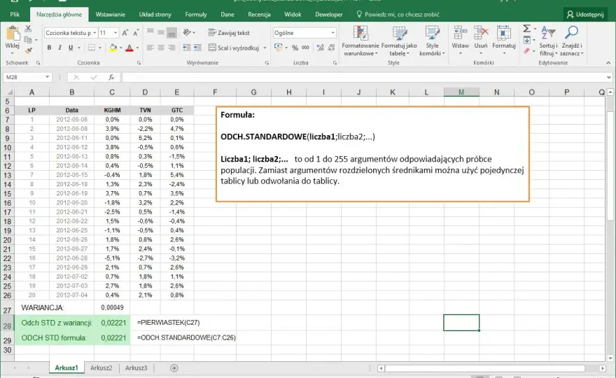 Odchylenie standardowe Excel - próbka czy populacja?