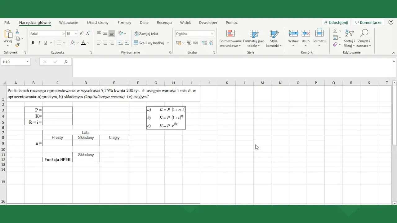 Excel: jak zrobić potęgi w obliczeniach finansowych. Wpisz formuły do obliczenia kapitału z oprocentowaniem prostym, składanym i ciągłym.