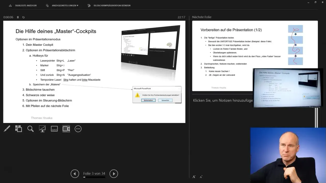 Widok prezentera PowerPoint z listą opcji i podglądem slajdu.