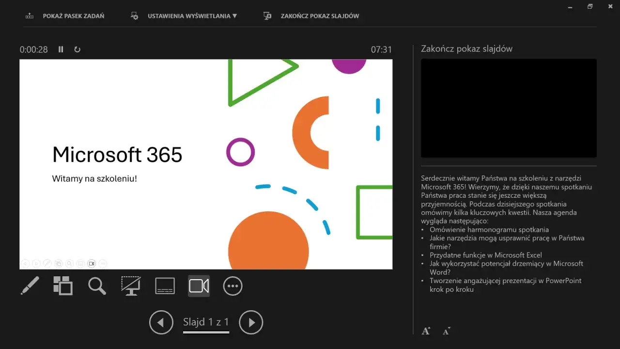 Widok prezentera PowerPoint z tytułem