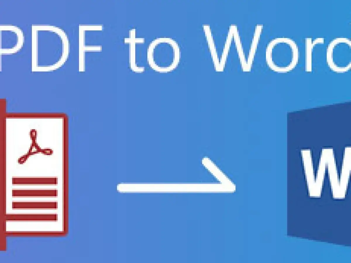 Grafika pokazuje, jak zamienić PDF na Word. Ikona PDF przechodzi w ikonę Word.